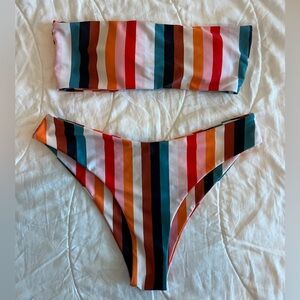 Colorful Strapless Striped Bikini Set